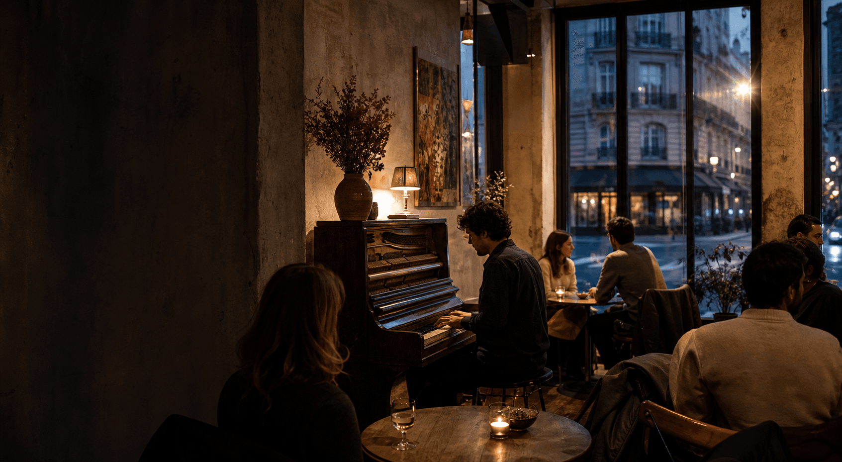 Live piano in an intimate urban cafe setting